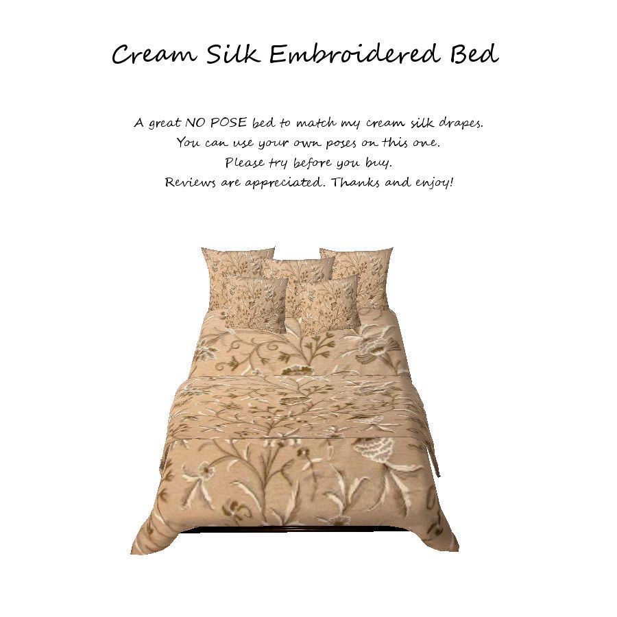 Cream Silk Embroidered Bed NO POSE photo Cream Silk Bed no pose.jpg