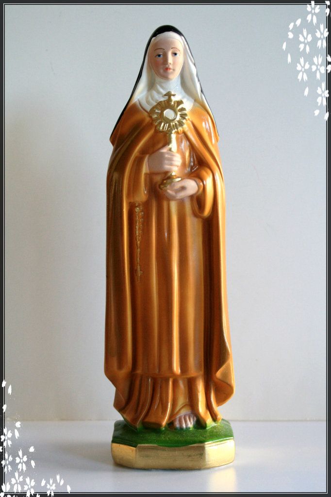 12" Tall Chalkware Plaster Catholic Statue SAINT CLARE OF ASSISI Made