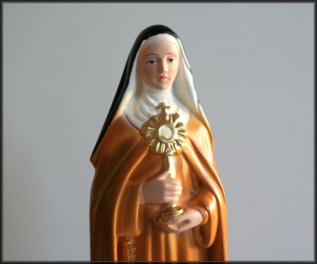 12" Tall Chalkware Plaster Catholic Statue SAINT CLARE OF ASSISI Made in Italy eBay