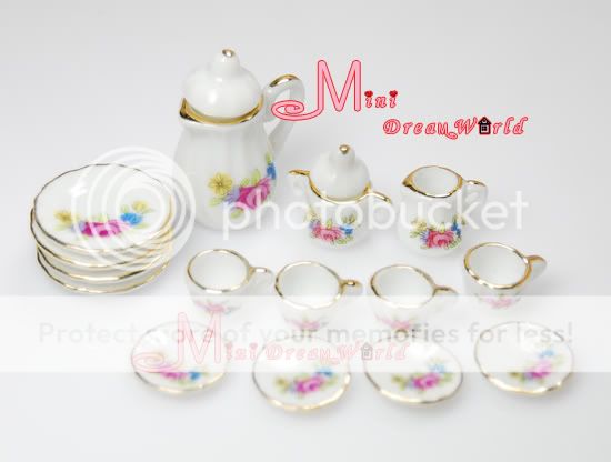 Lot of 15 Rose Dollhouse Miniature Coffee Tea Cup Set  