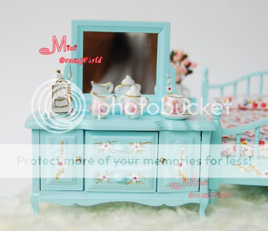   Miniature LIGHT BLUE handdrawing Bedroom Wardrobe Bed Chair Set  