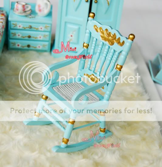   Miniature LIGHT BLUE handdrawing Bedroom Wardrobe Bed Chair Set  