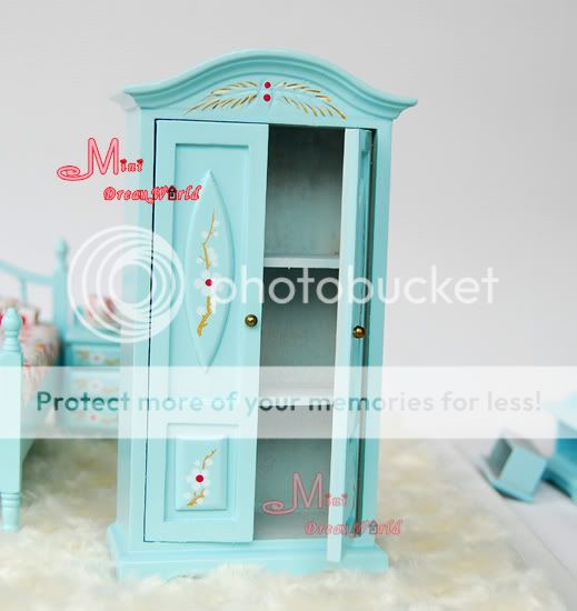   Miniature LIGHT BLUE handdrawing Bedroom Wardrobe Bed Chair Set  