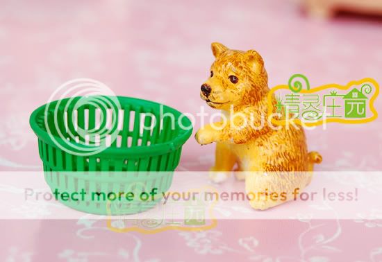 12 Dollhouse Miniature Animal Dog w/ Green Basket  