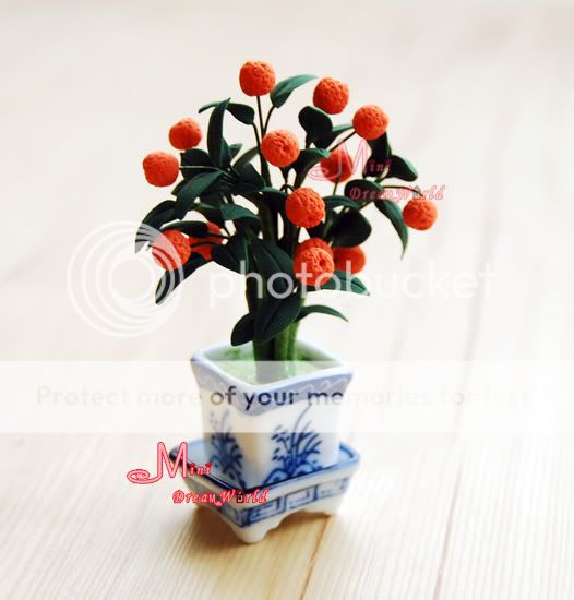 12 Dollhouse Miniature Clay Plant Orange Tree W/ Vase  