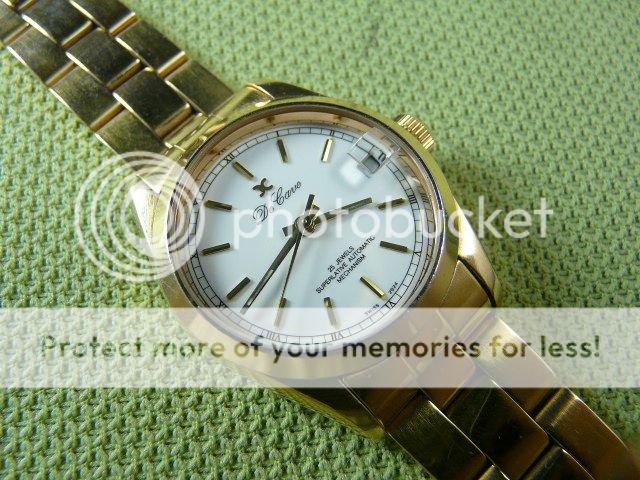 DE CAVE SWISS GOLD PLATED DATE 25 JEWELS 2824 AUTOMATIC BOY SIZE WATCH ...