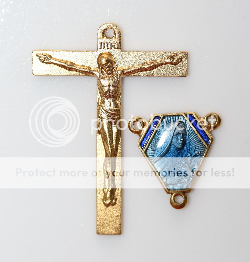 ROSARY CRUCIFIX & Blue Enameled ST. THERESE CENTER MEDAL (A)  