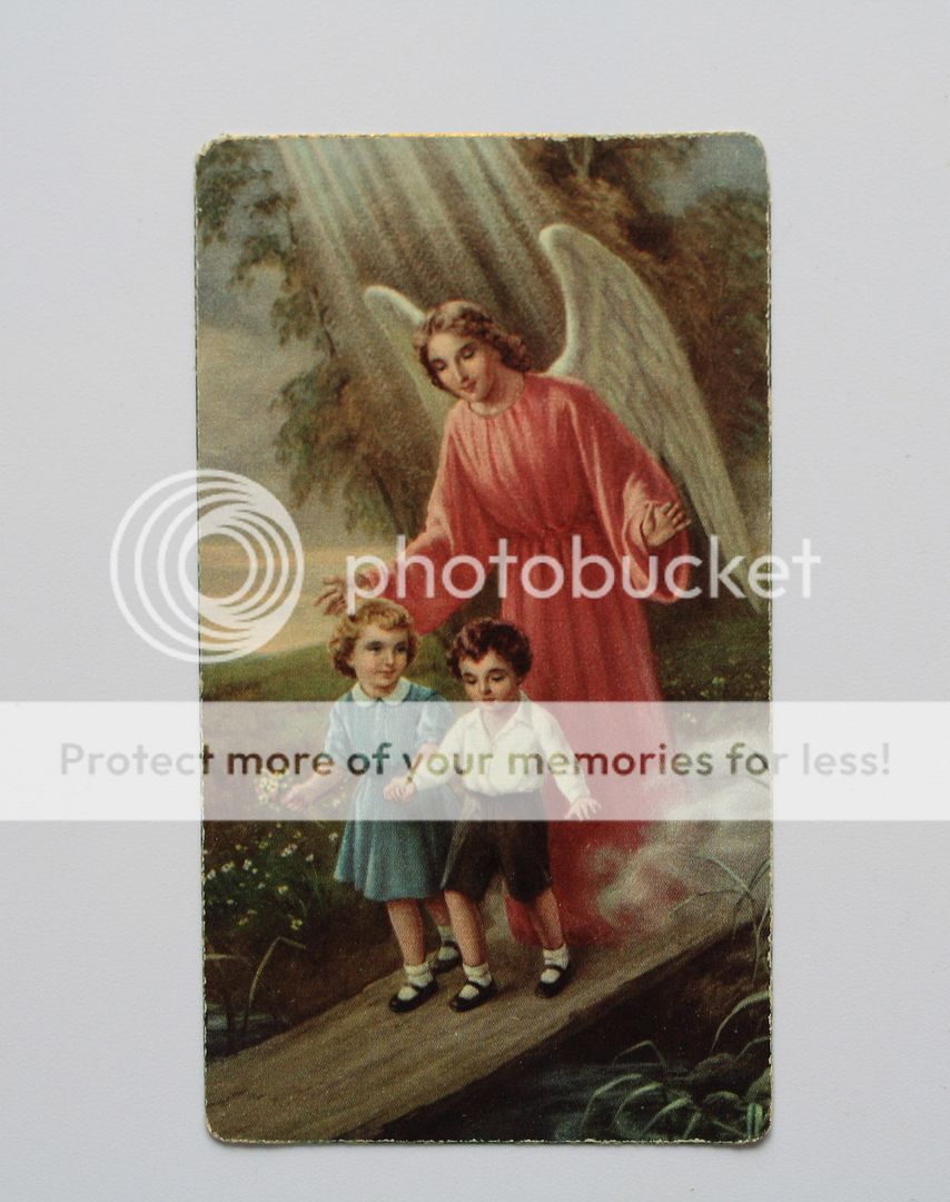 Vintage Basevi Holy Card GUARDIAN ANGEL Protecting BOY & GIRL Crossing 